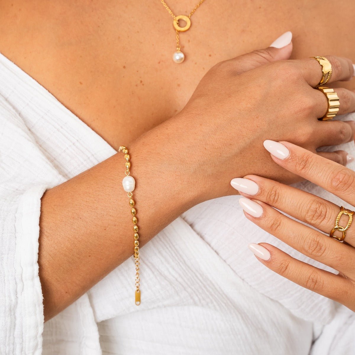 Pulseira Persa Pérola Banhado em Ouro 18k